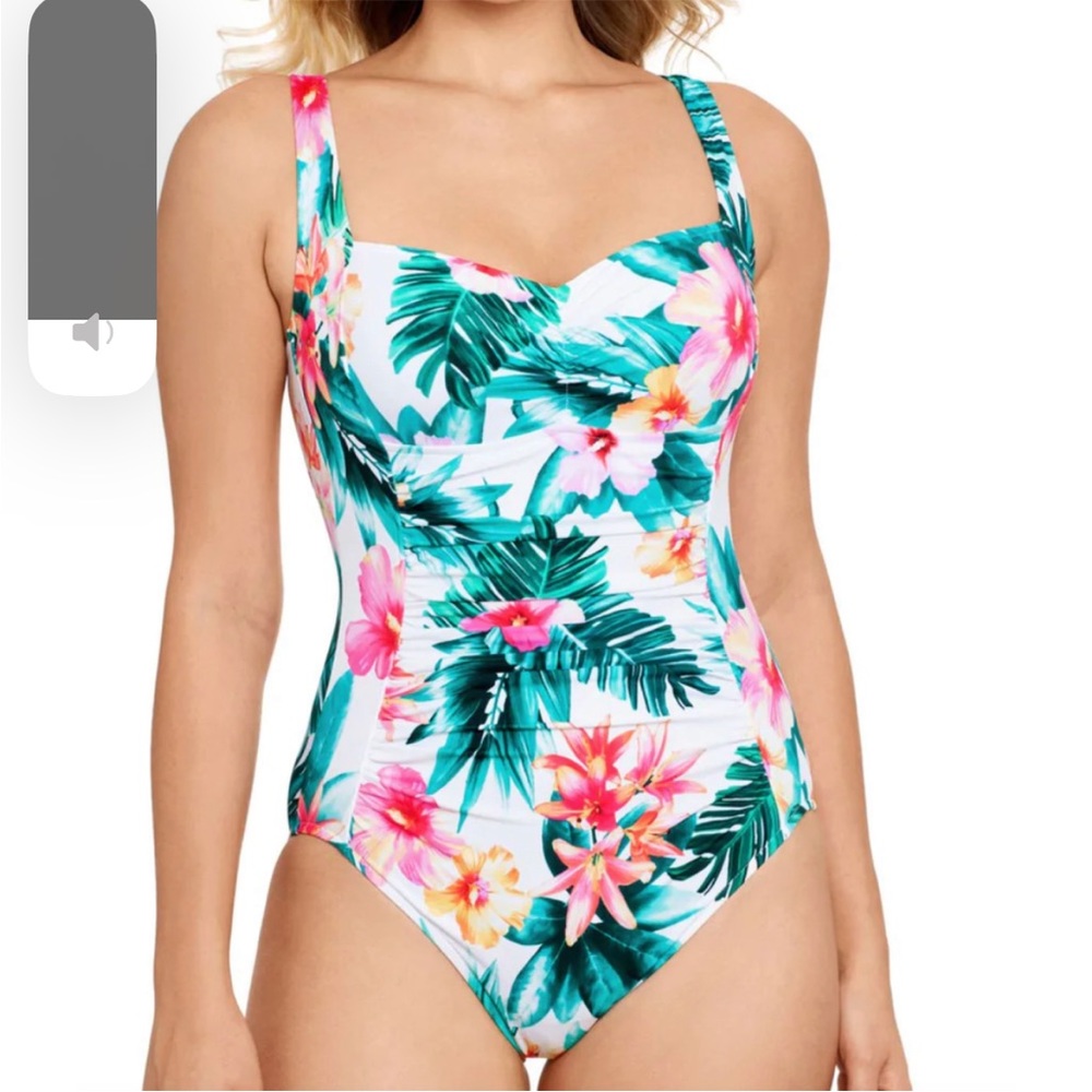 Swim Solutions Women's Swimwear White Tropical Punch One Piece - Picture 1 of 6